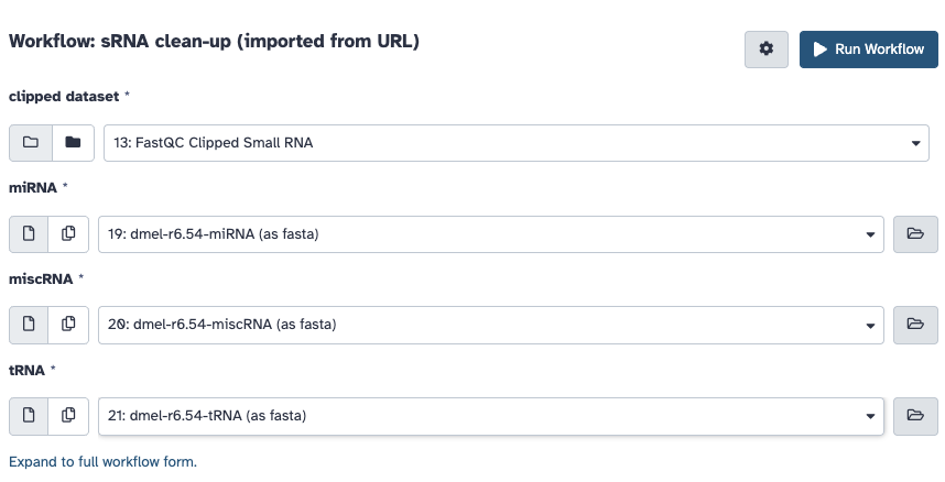 Run sRNA clean-up workflow