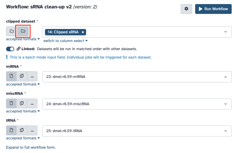 Run sRNA clean-up workflow