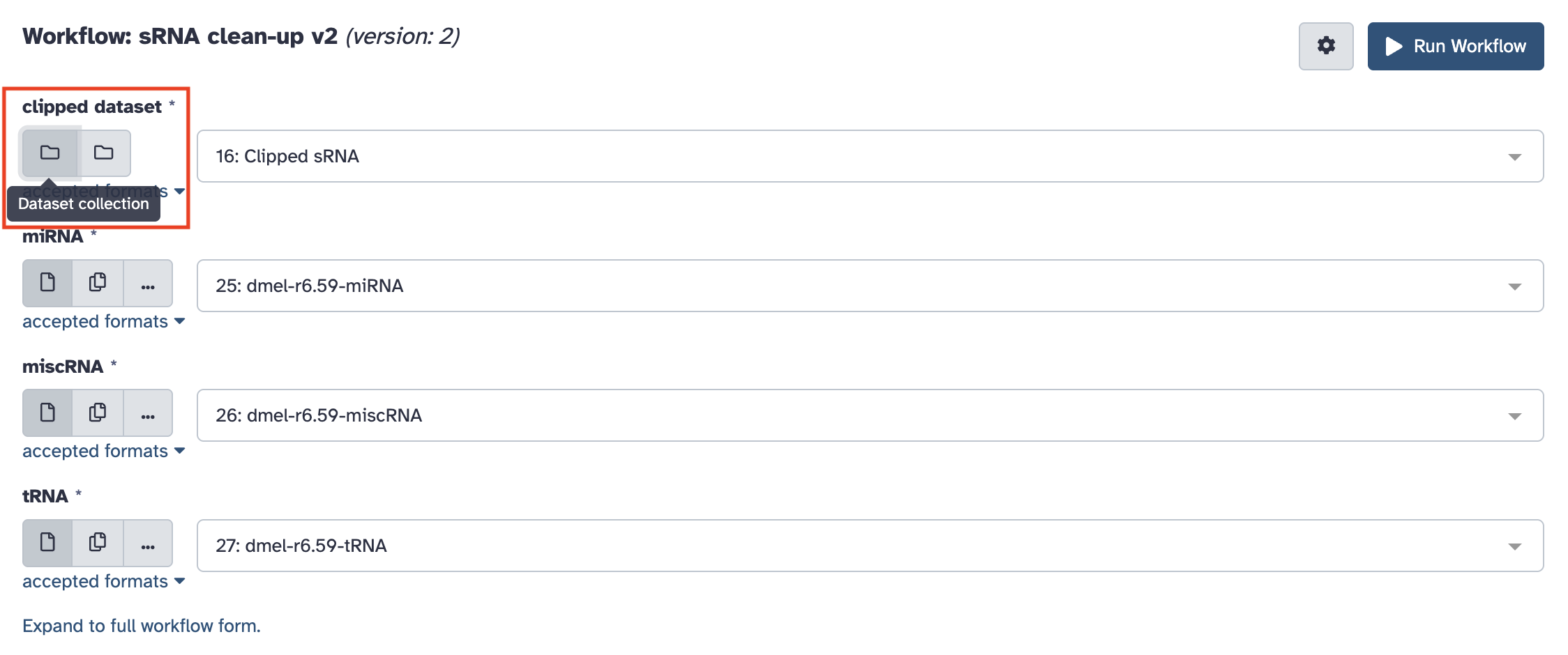 Run sRNA clean-up workflow